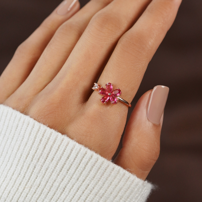 Red Crystal Dahlia Flower Ring
