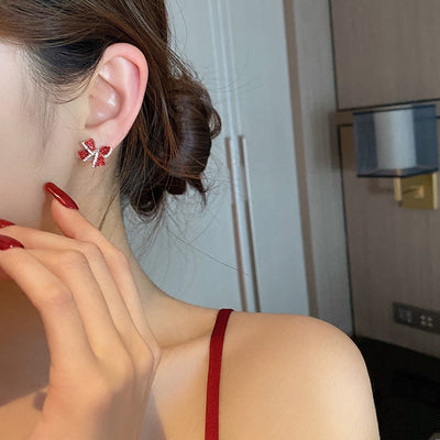 Red Peppermint Bow Earrings