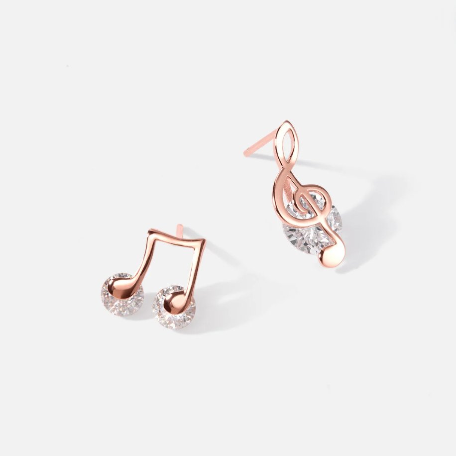 Rose Gold Music Note Stud Earrings - Beautiful Earth Boutique