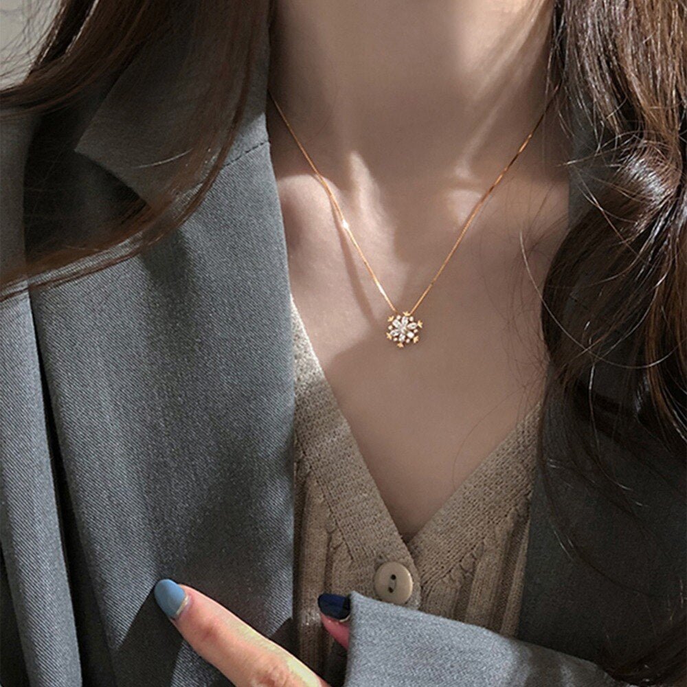 Rose Gold Snowflake Pendant Necklace - Beautiful Earth Boutique