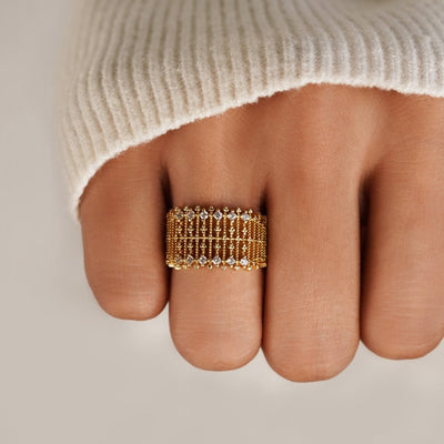 Sabrina Gold Crystal Mesh Ring - Beautiful Earth Boutique
