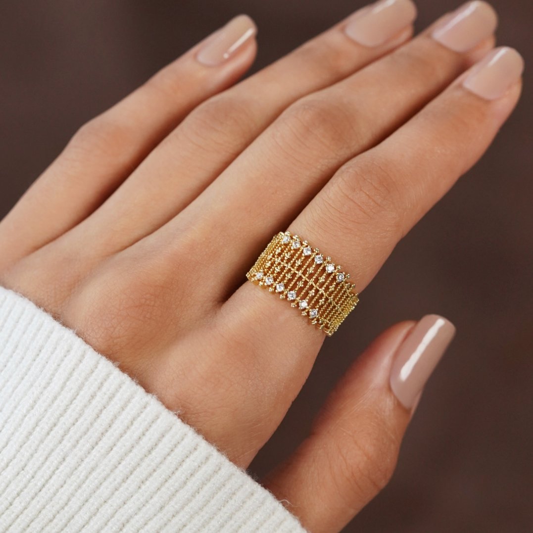 Sabrina Gold Crystal Mesh Ring