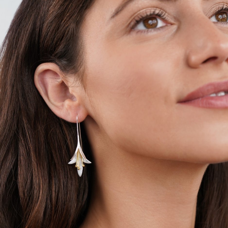 Silver & Gold Flower Drop Earrings - Beautiful Earth Boutique
