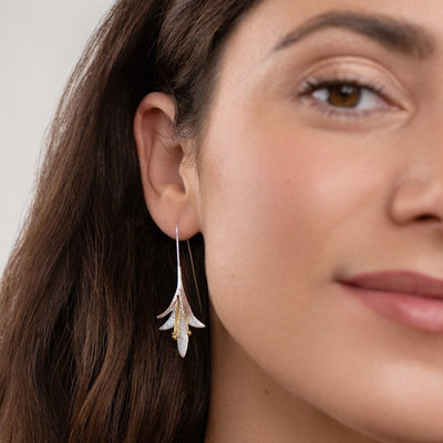 Silver & Gold Flower Drop Earrings - Beautiful Earth Boutique