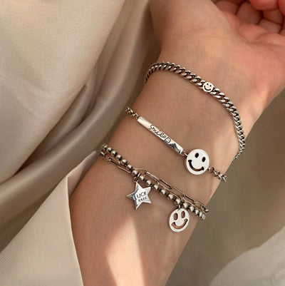 Silver Smile Charm Bracelet Set