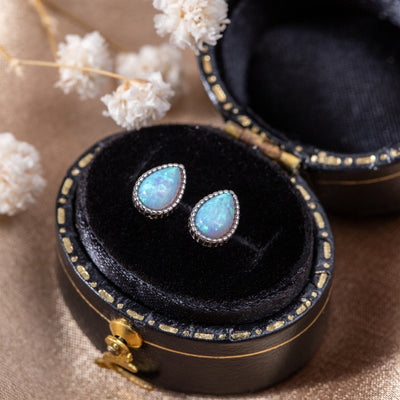 Silver Teardrop Opal Stone Earrings - Beautiful Earth Boutique