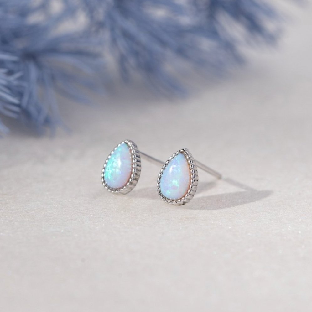 Silver Teardrop Opal Stone Earrings - Beautiful Earth Boutique