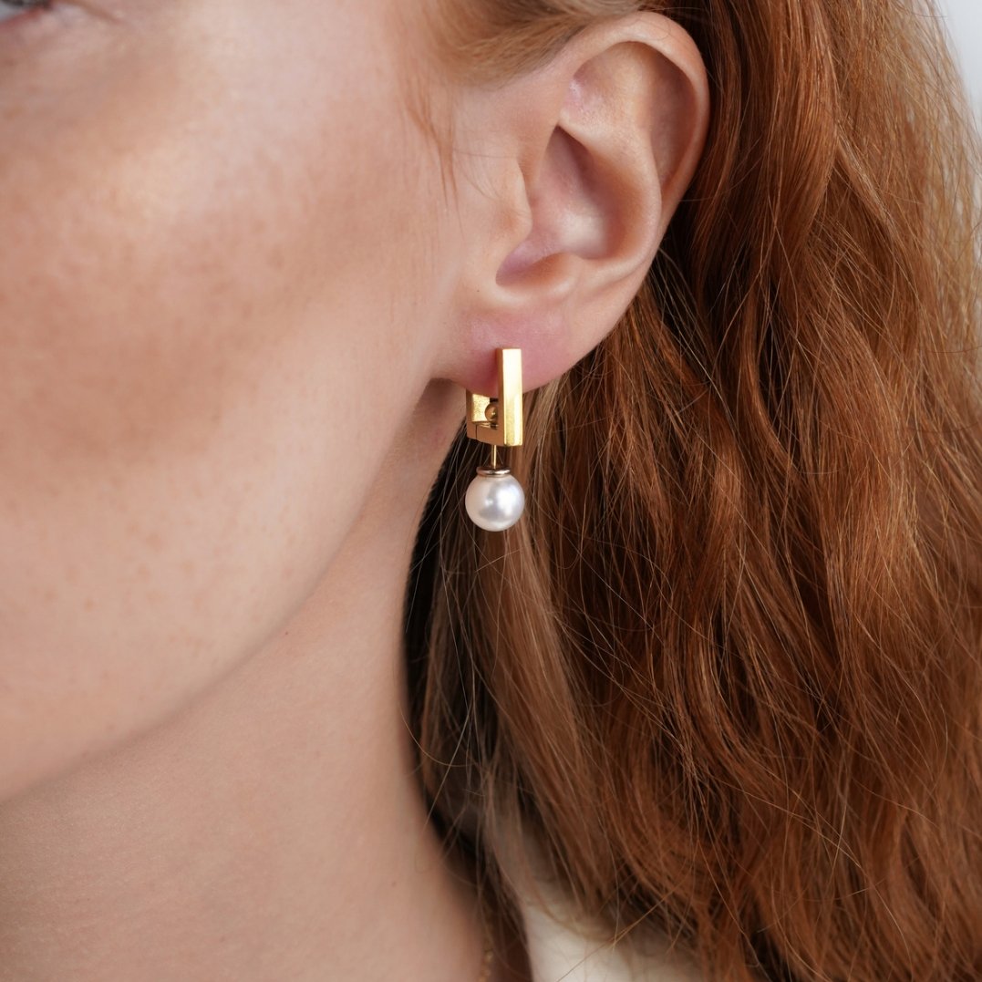 Square Hoop & Pearl Drop Earrings - Beautiful Earth Boutique