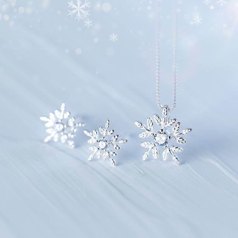 Sterling Silver Snowflake Earrings & Necklace Set - Beautiful Earth Boutique