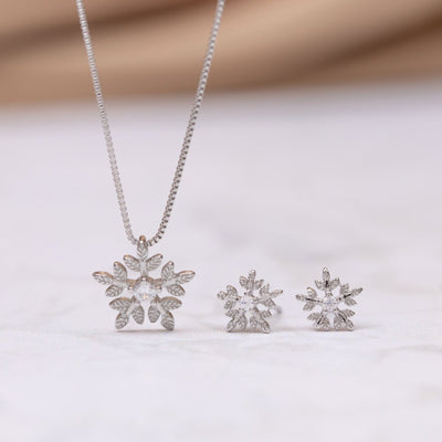 Sterling Silver Snowflake Necklace & Earrings Set - Beautiful Earth Boutique