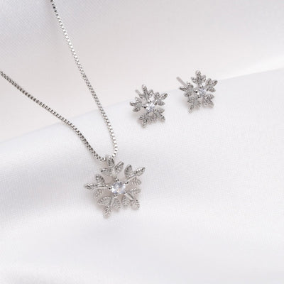 Sterling Silver Snowflake Necklace & Earrings Set - Beautiful Earth Boutique