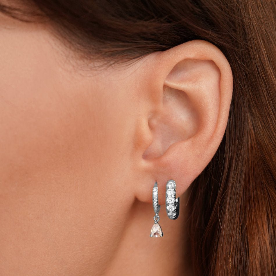 White Crystal Silver Hoop Earrings - Beautiful Earth Boutique