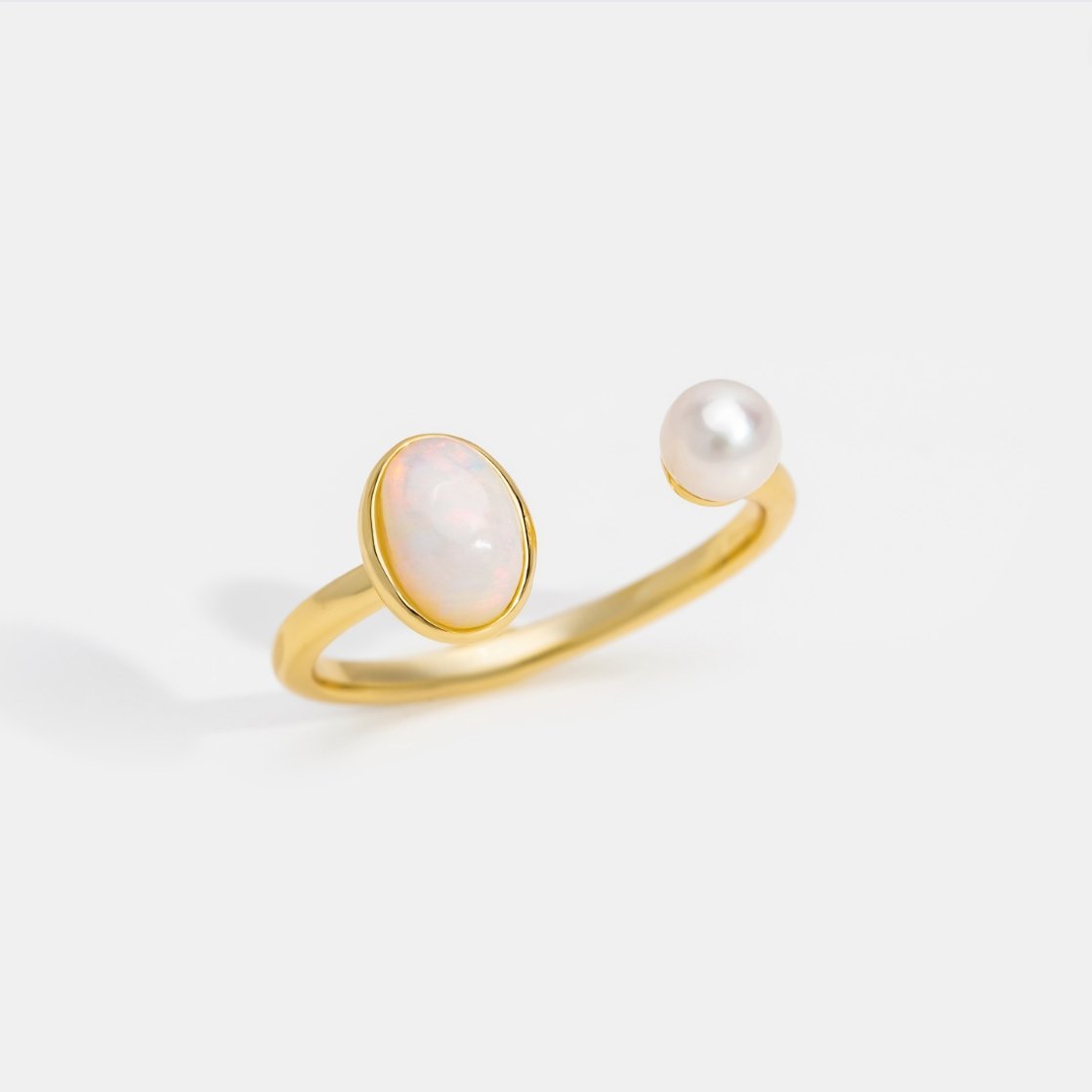 White Opal & Pearl Gold Ring - Beautiful Earth Boutique