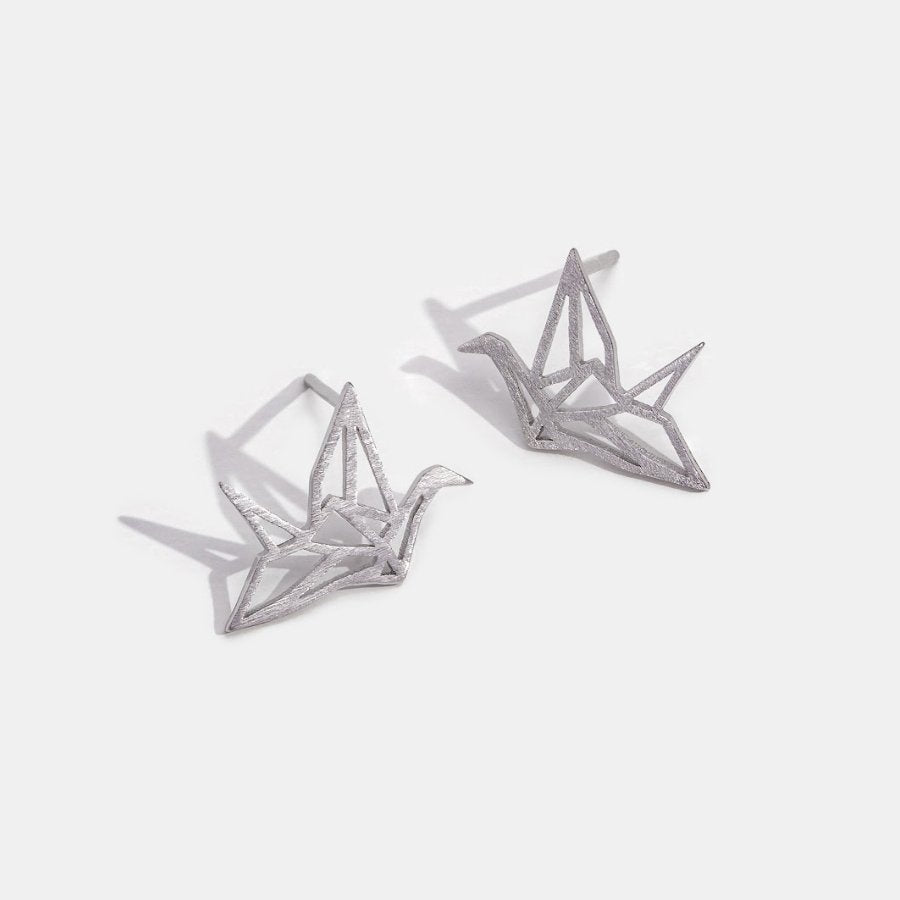 Wild Origami Crane Silver Earrings - Beautiful Earth Boutique